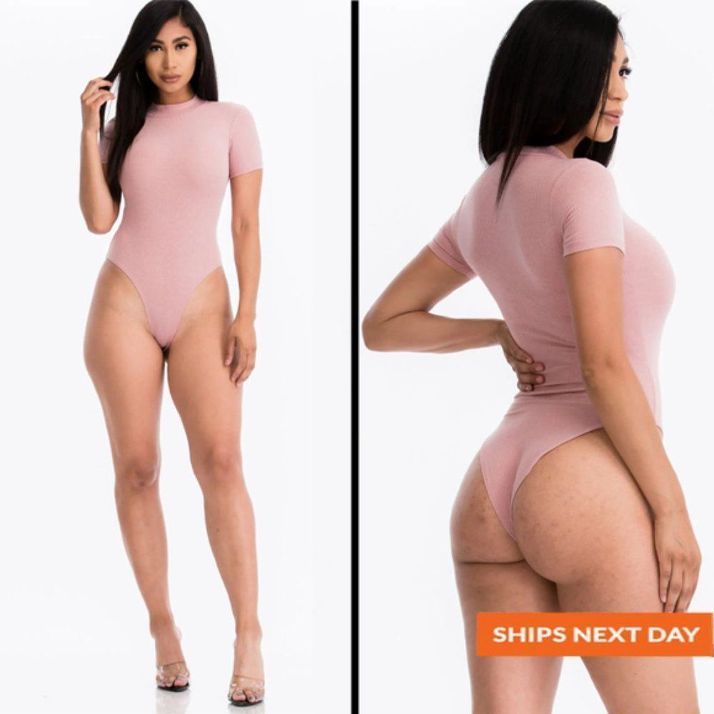Luxe Feel Short Sleeve Mock Neck Rib-Knit Bodysuit